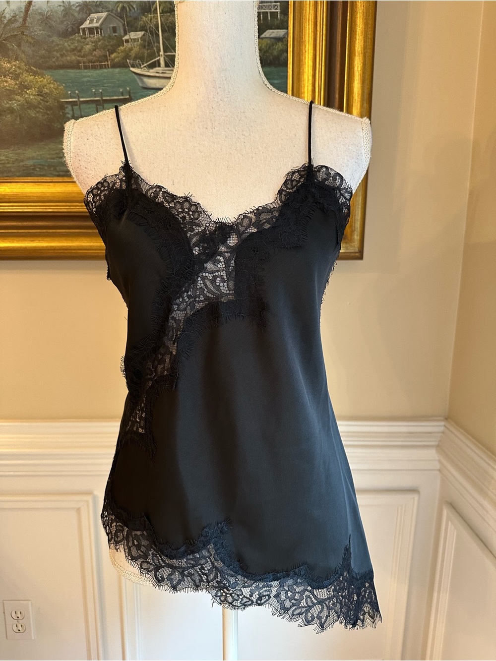ZARA Black Lace Asymmetrical Cami Tank